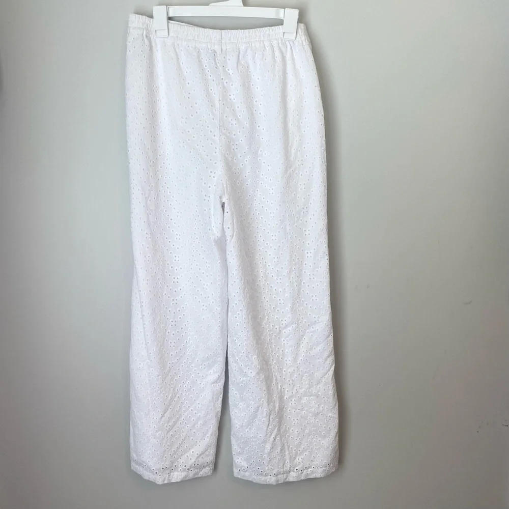 Elegant White Lined Eyelet Women's High Waisted Pants NWOT - Picture 3 of 8